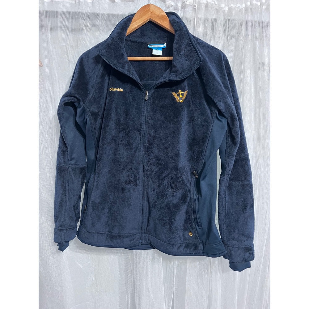 Columbia Womens XL Navy Blue Full Zip High Pile Fleece Jacket Nautical Crest